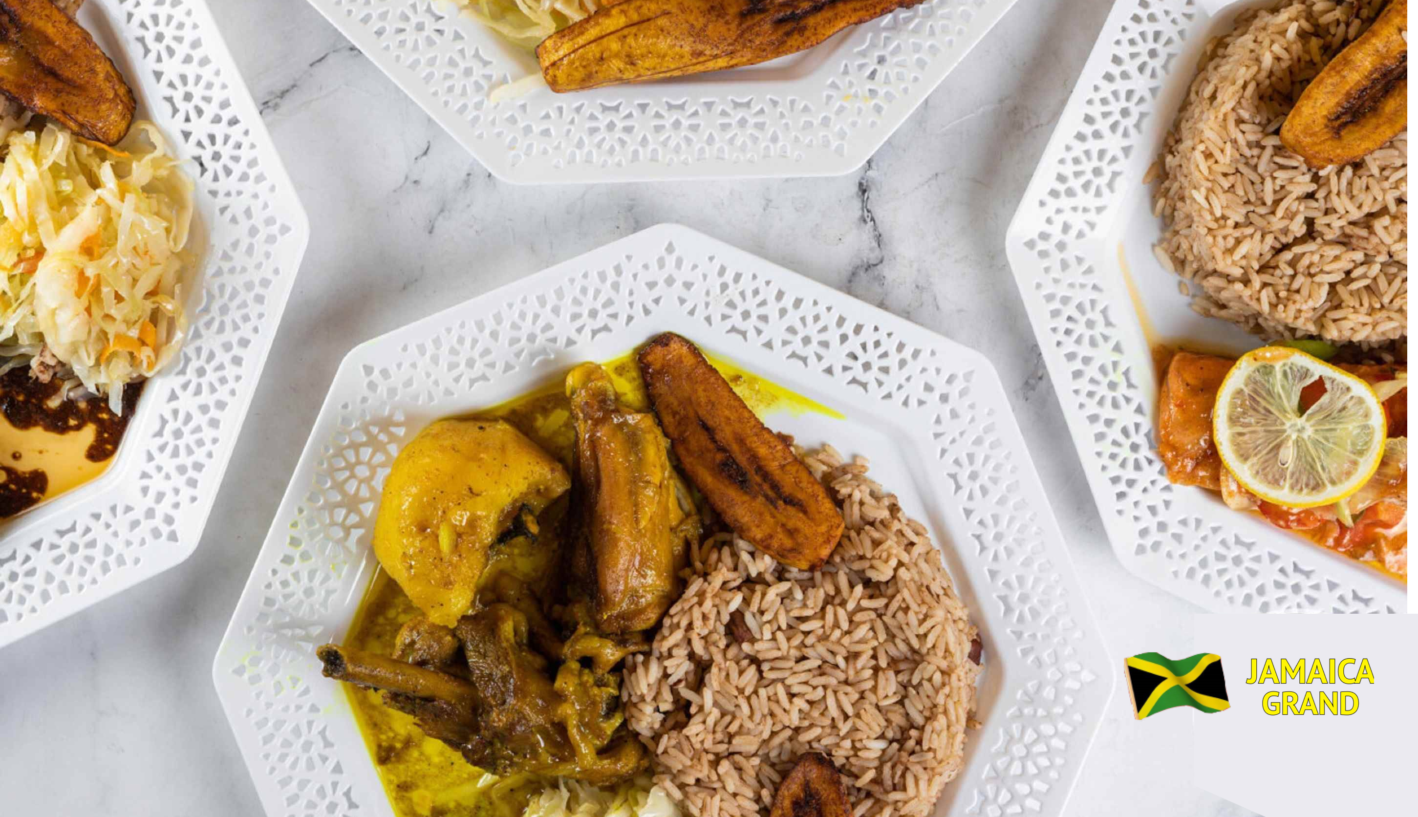 Festive Jamaican food catering spread